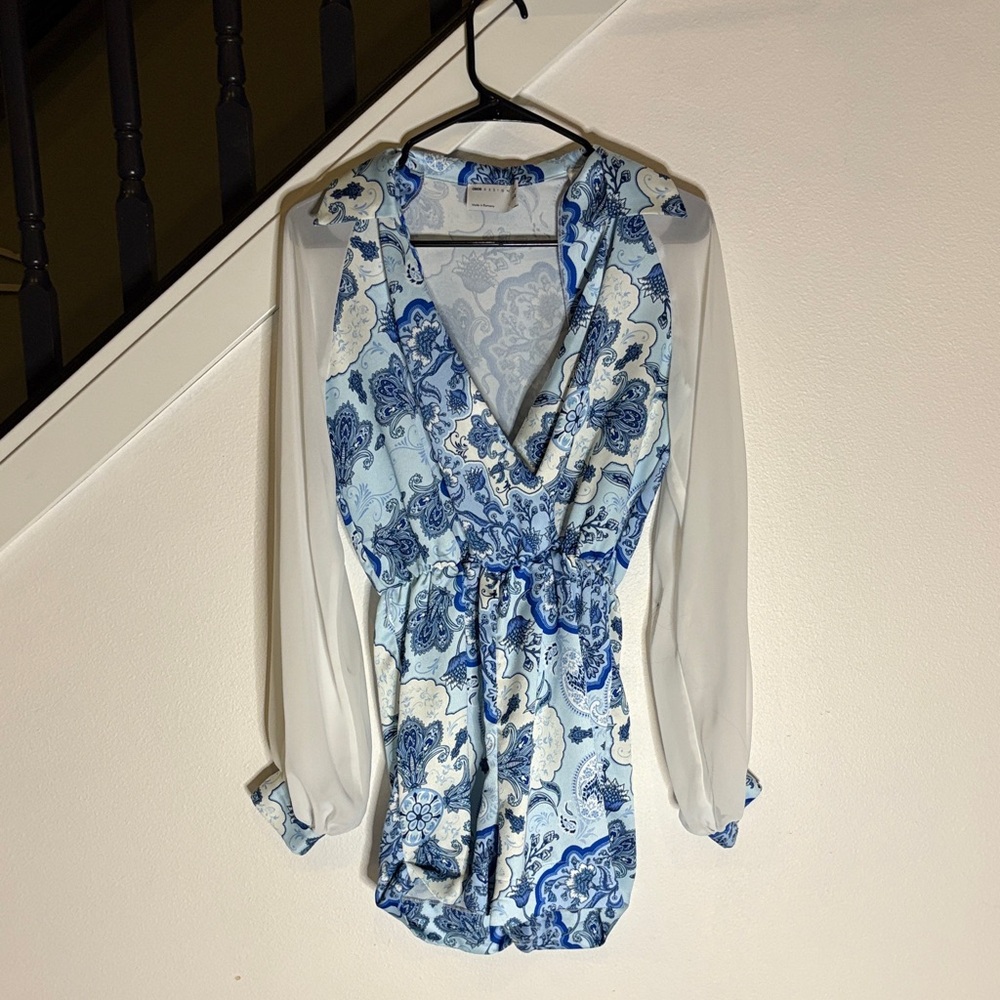 Elegant Blue and White Women's romper